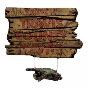 texas chainsaw travis county sign for halloween